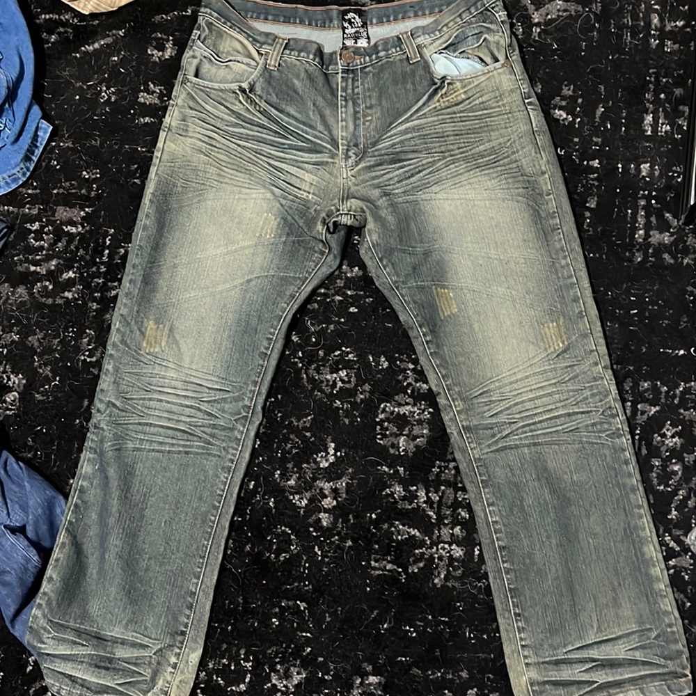Raw blue 38/32 jeans with pocket design